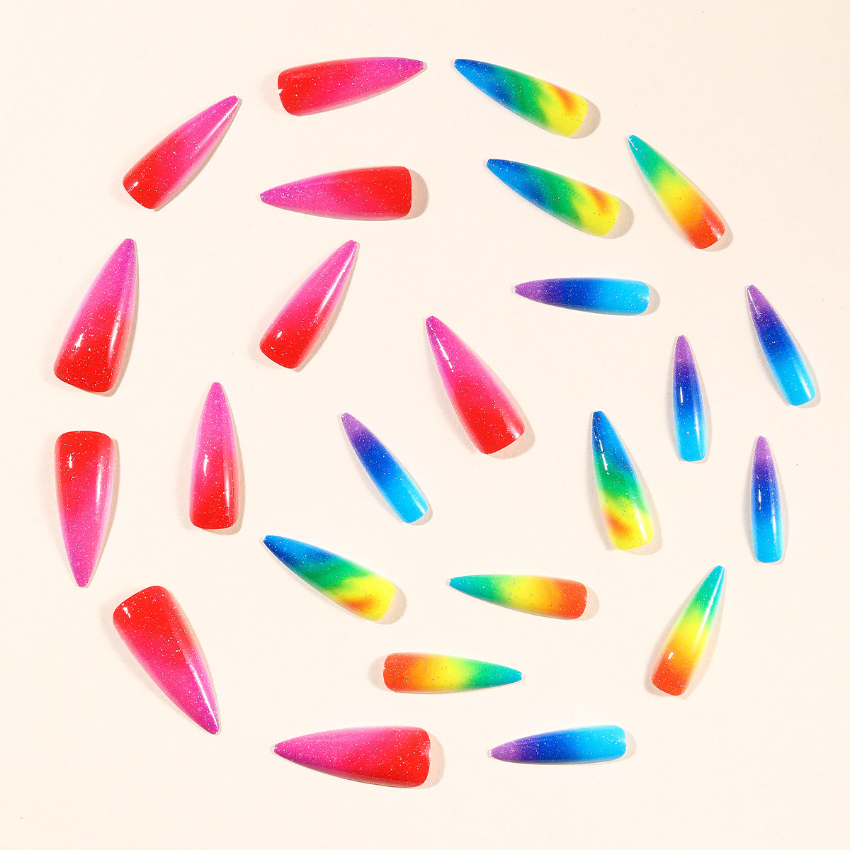 Stiletto Regenbogen Ombre Nagelkunst Verlängerungen Brehn
