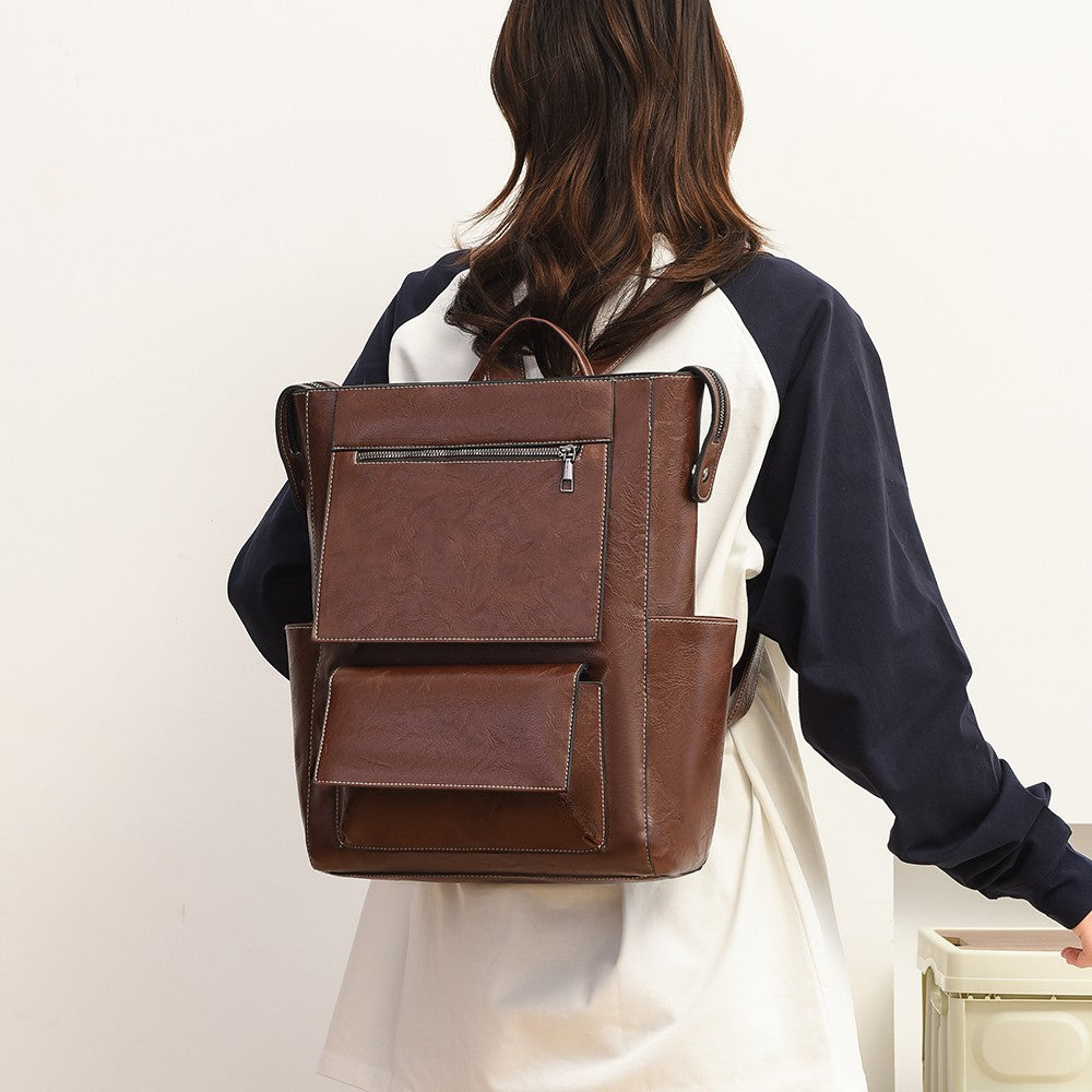 Multi-Taschen Echtes Leder Rucksack Brehn