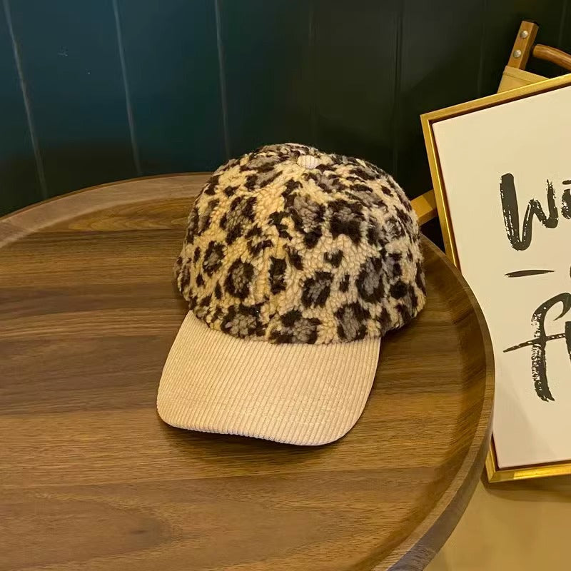 Damen Leopard-Print Fleece Baseballcap Brehn