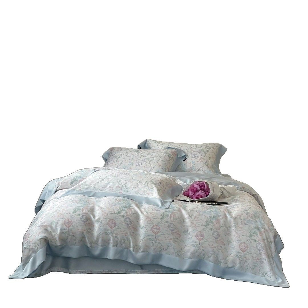 Designer Toile Baumwoll-Satin Bettbezug Set mit Satinrand & Kissenbezügen