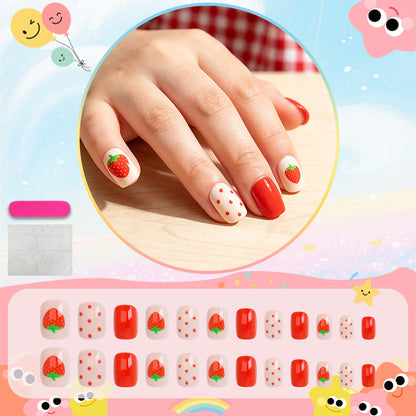 Kunstnagelset mit süßen Erdbeer- und Punkte-Designs Brehn