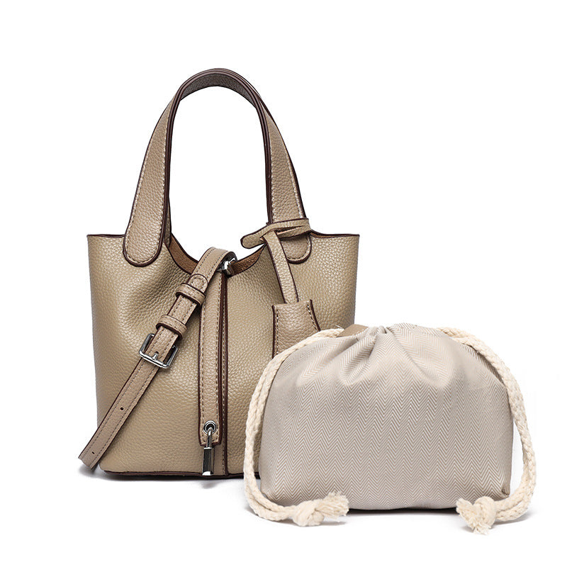 Dual-Compartment Textured Leather Tote Bag Brehn