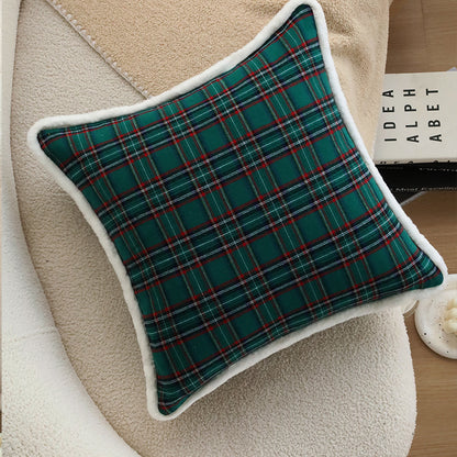 Quadratischer Sofa‑Zierkissenbezug im klassischen Tartan‑Design mit Teddybordüre Brehn