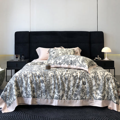 Elegantes Bettwäsche-Set aus hochwertigem Baumwollsatin mit feinem Toile-de-Jouy-Motiv und Satinbordüre
