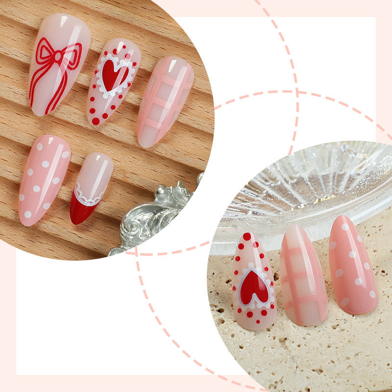 Kreatives Nagelkunst-Set mit romantischen Schleifen-, Herz- und Punkt-Designs Brehn