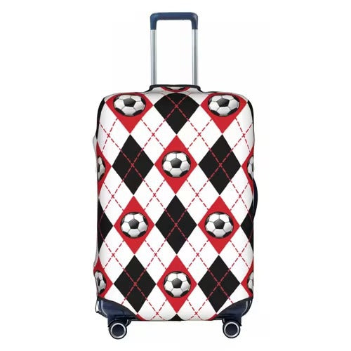 Unisex nan elastische Kofferschutzhülle mit Fußball-Argyle-Motiv, reißfestes Stretchcover für Trolley mit Griff- und Rollenöffnungen Brehn
