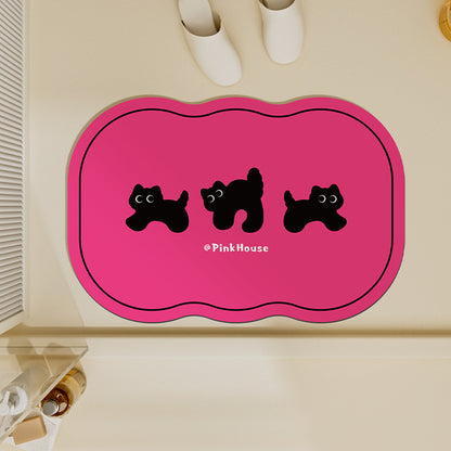 Cloud-Shaped Microfiber Anti-Slip Absorbent Bathroom Mat with Cartoon Dog Print