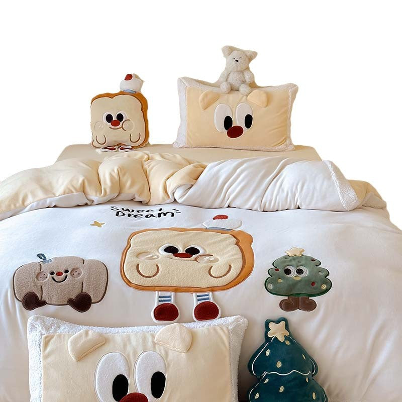 Weihnachtliches Kuschelbettwäsche-Set mit 3D-Applikationen und Teddyfleece