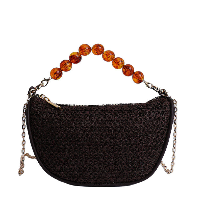 Stylische gewebte Handtasche mit Perlen-Griff Brehn