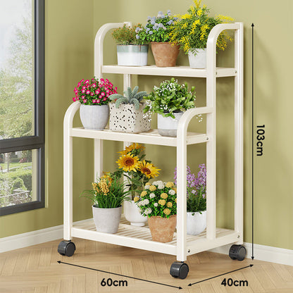 Drei-Ebenen Rollbares Metall Pflanzen Display Regal