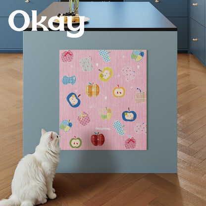 Absorbent Ribbed Microfiber Multi-Purpose Kitchen & Pet Mat with Playful Apple Patchwork Print