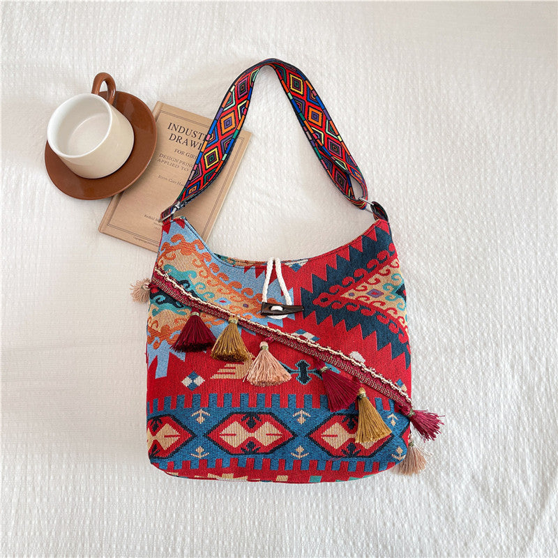 WoEthnic Gemusterte Klapp-Hobo-Tasche Brehn