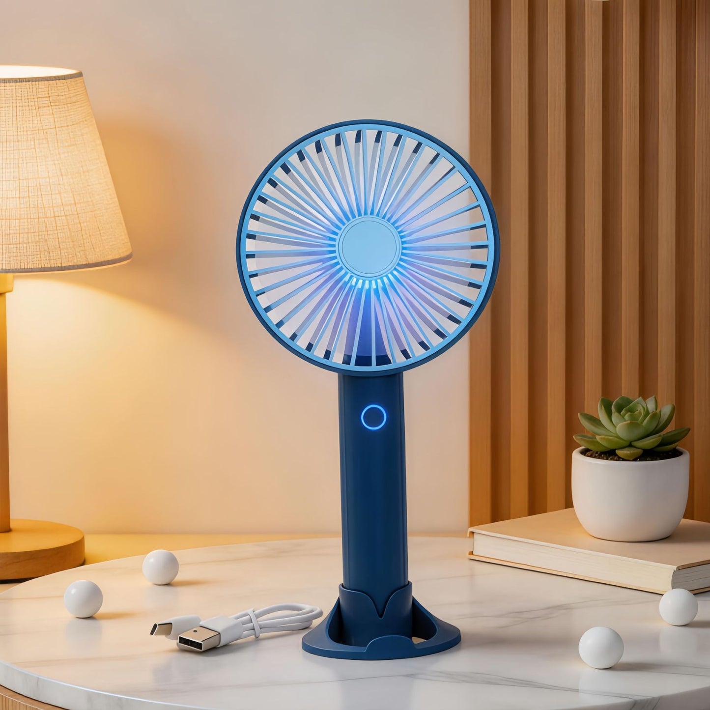 Damen tragbarer Tischventilator mit LED-Beleuchtung und USB-Ladefunktion Brehn