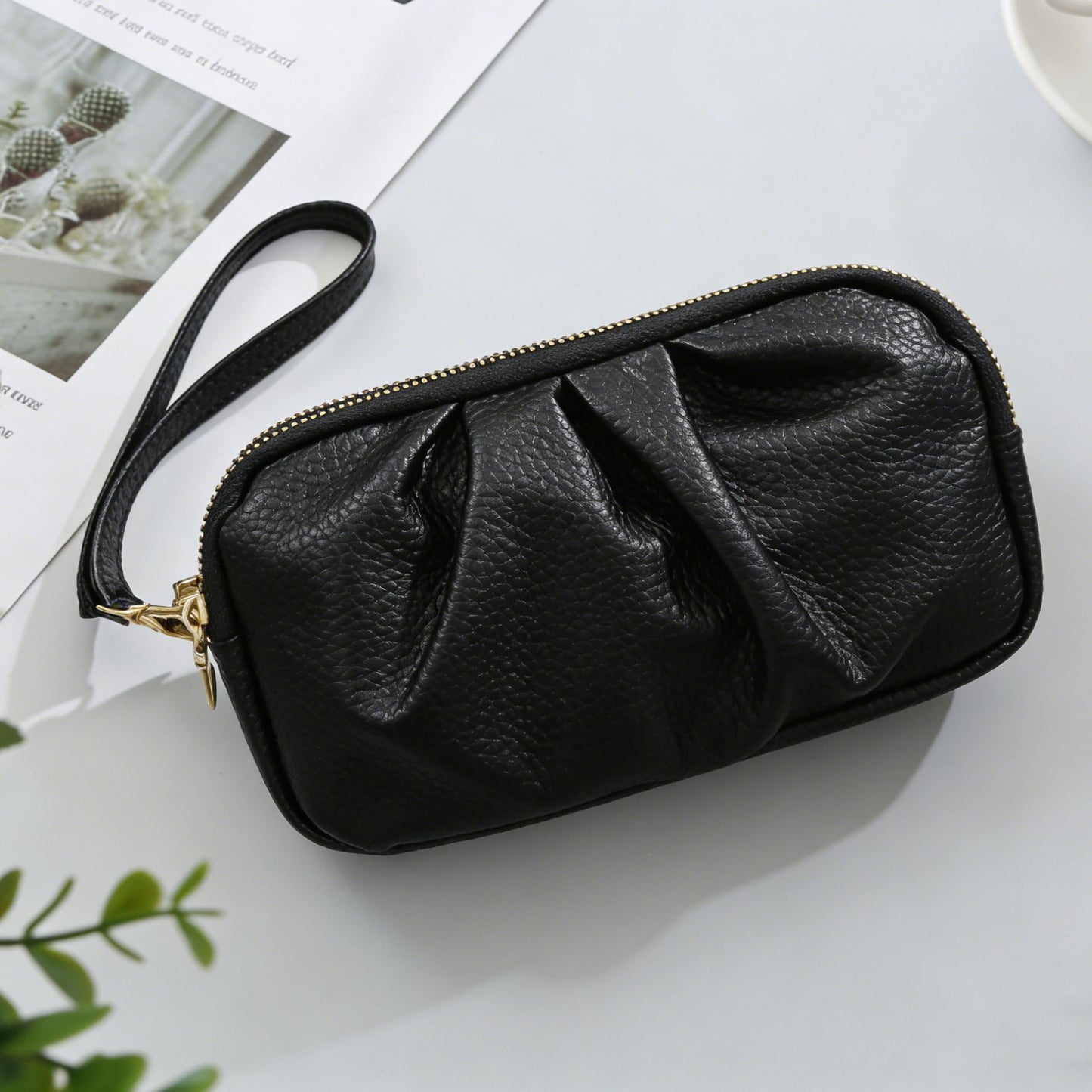 Strukturierte Leder Reißverschluss Clutch Geldbörse Brehn