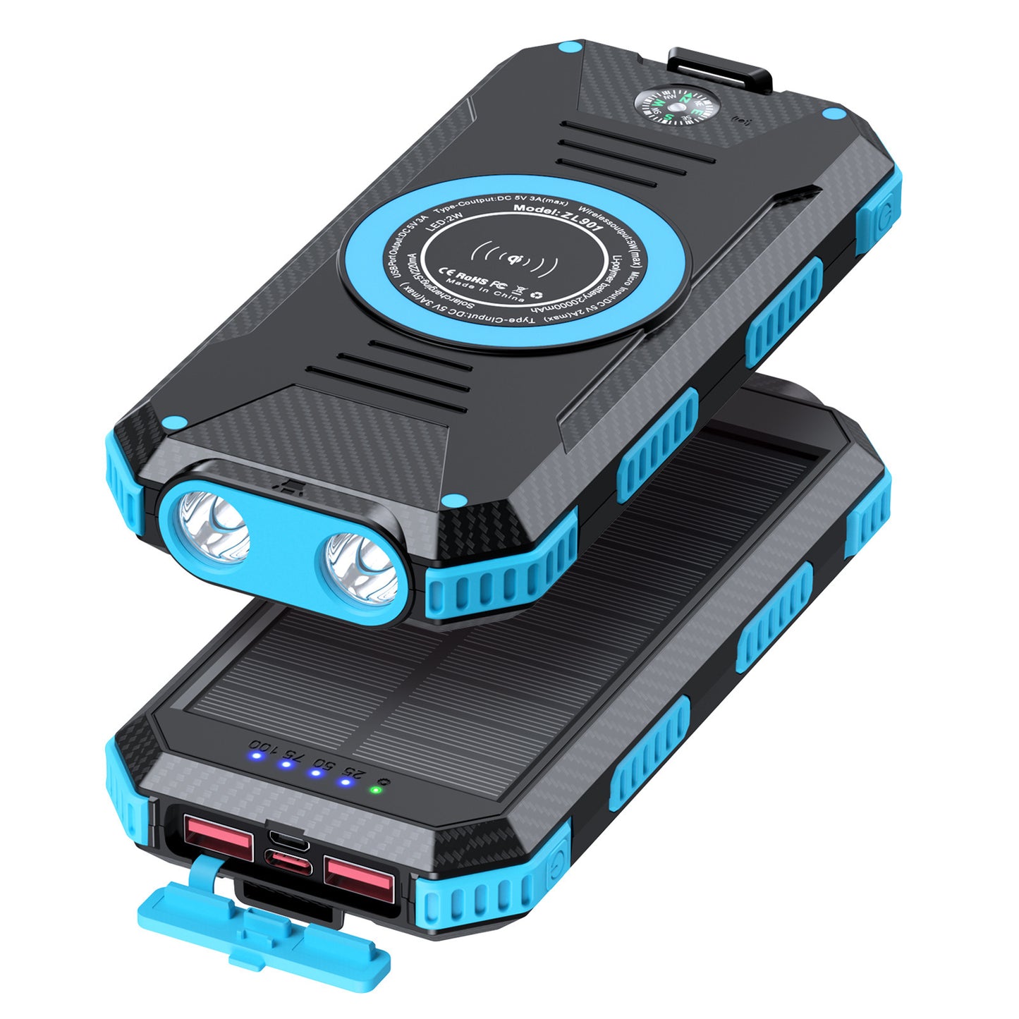 Solar Powerbank mit Kabelloser Ladefunktion Brehn