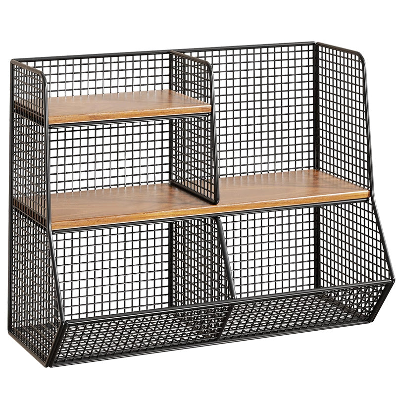 Multi-Ebenen Drahtgitter Arbeitsplatten Vorratsraum Organizer mit Holzregalen und Korb