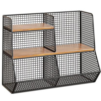 Multi-Ebenen Drahtgitter Arbeitsplatten Vorratsraum Organizer mit Holzregalen und Korb
