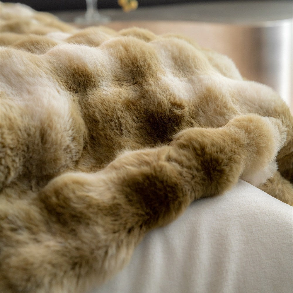 Faux-Fur-texturiertes wendbares Bettbezug-Set mit plüschigen Kissenbezügen