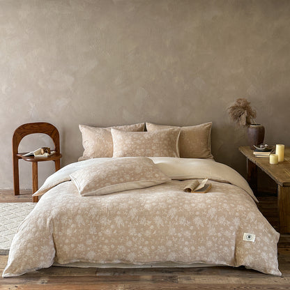 Jacquard gewaschenes Leinen-Baumwoll-Bettbezug-Set mit dekorativen Kissenbezügen