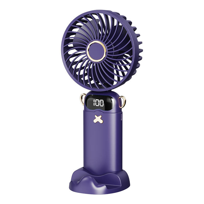 Kühlender wiederaufladbarer tragbarer Mini-Ventilator mit digitaler Batteriestandsanzeige und süßem Schreibtischständer Brehn