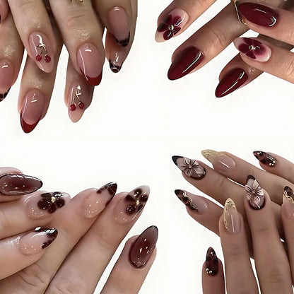 Kunstnagelset mit eleganten floralen Designs und luxuriösen Akzenten Brehn