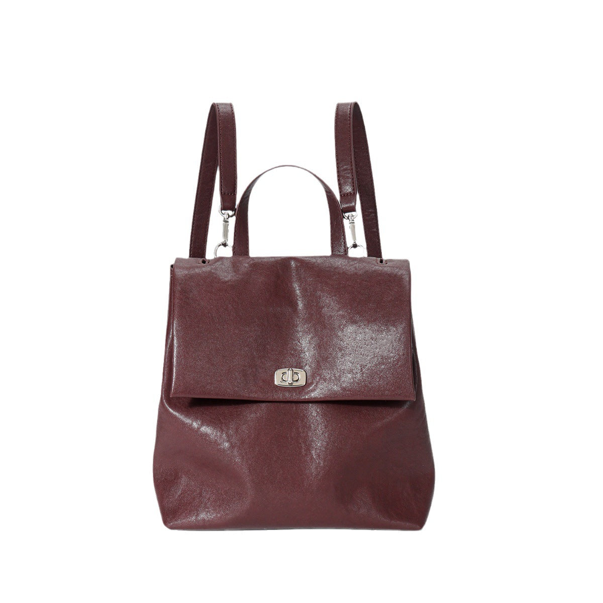 Umwandelbare Leder Klappen-Rucksack-Handtasche mit Obergriff und Drehverschluss