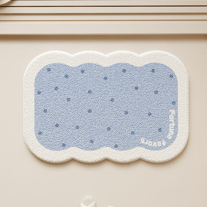 Scalloped-Edge Plush Absorbent Non-Slip Bath Rug with Cookie Motif