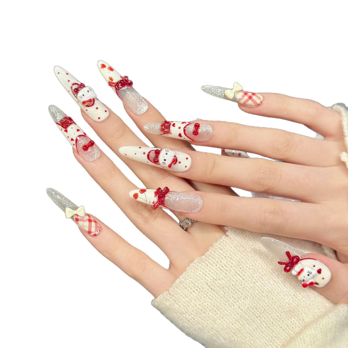 Kreatives thematisches Press-On-Nagelset mit Feiertagsmotiven