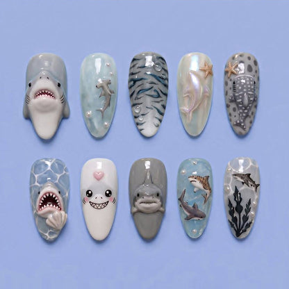 Marine Life-Themed Press-On Nail Art Set