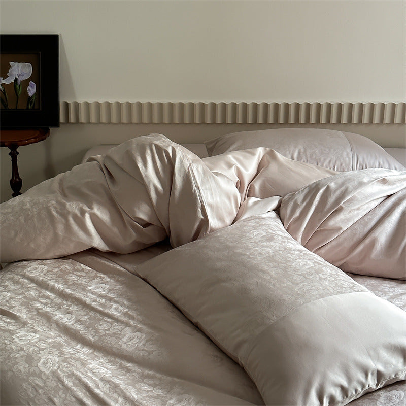Premium-Jacquard-Satin-Bettbezug-Set mit dezentem Blumenrelief