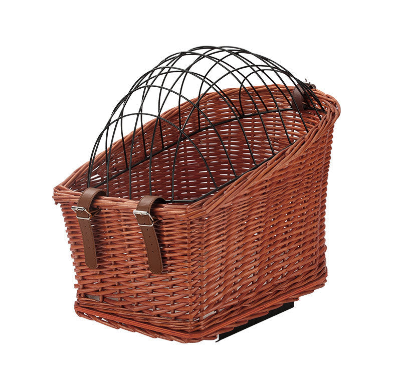 Front-Montage Rattan Fahrrad Haustierträgerkorb mit faltbarem metallenen Sicherheitsdome und verstellbaren Leder-Riemen Brehn