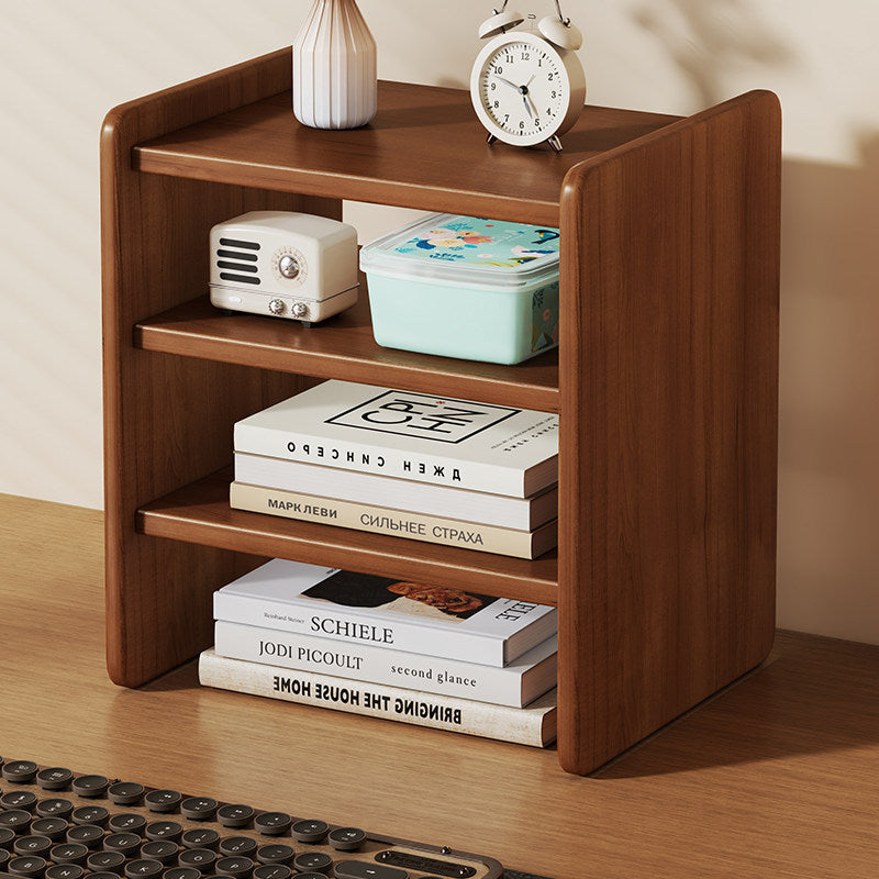 Massivholz-Monitorständer und Schreibtischorganizer mit zweistufigem Regal und Kabelmanagement