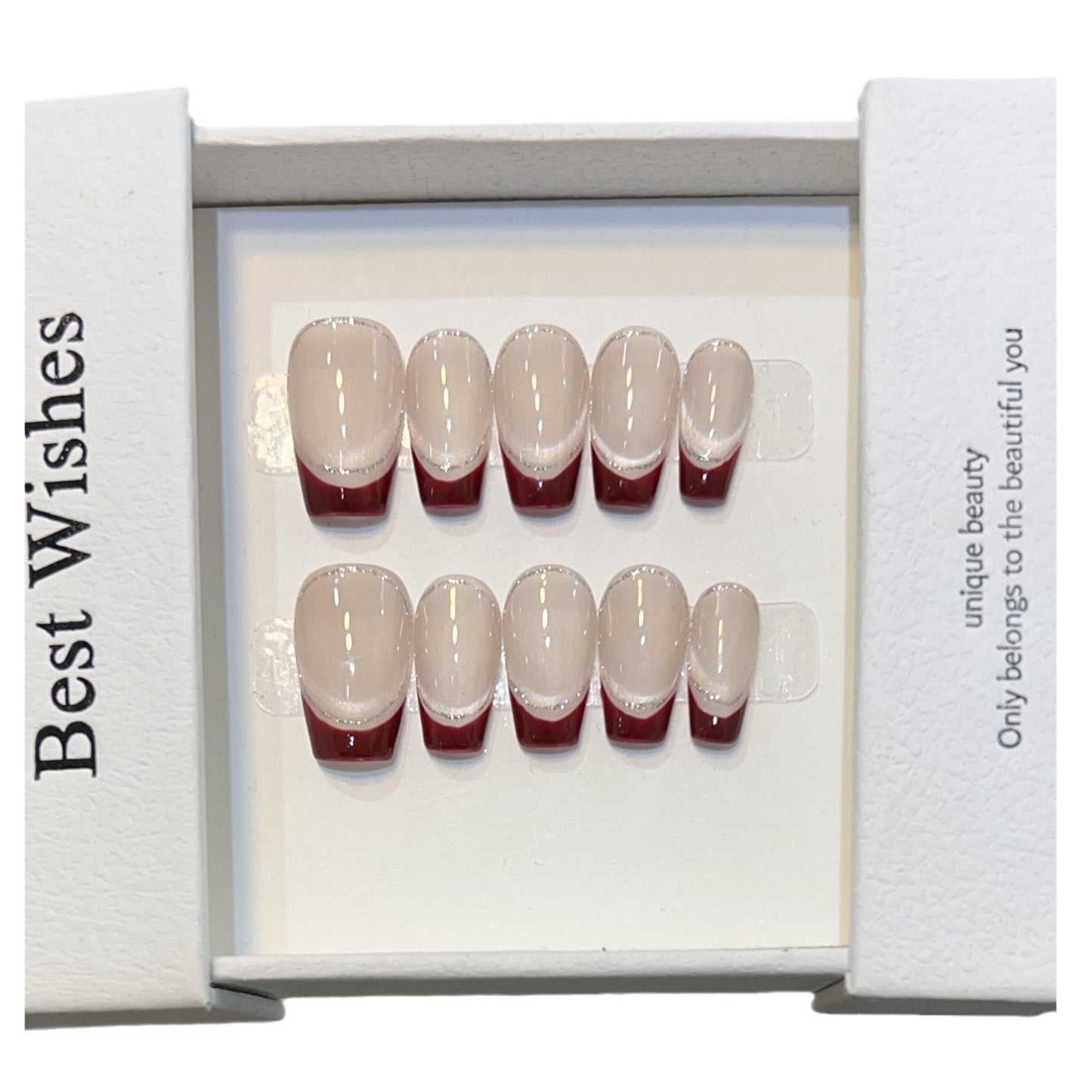 Künstlerisches Gel Press-On Nagelset mit eleganten französischen Spitzen Brehn