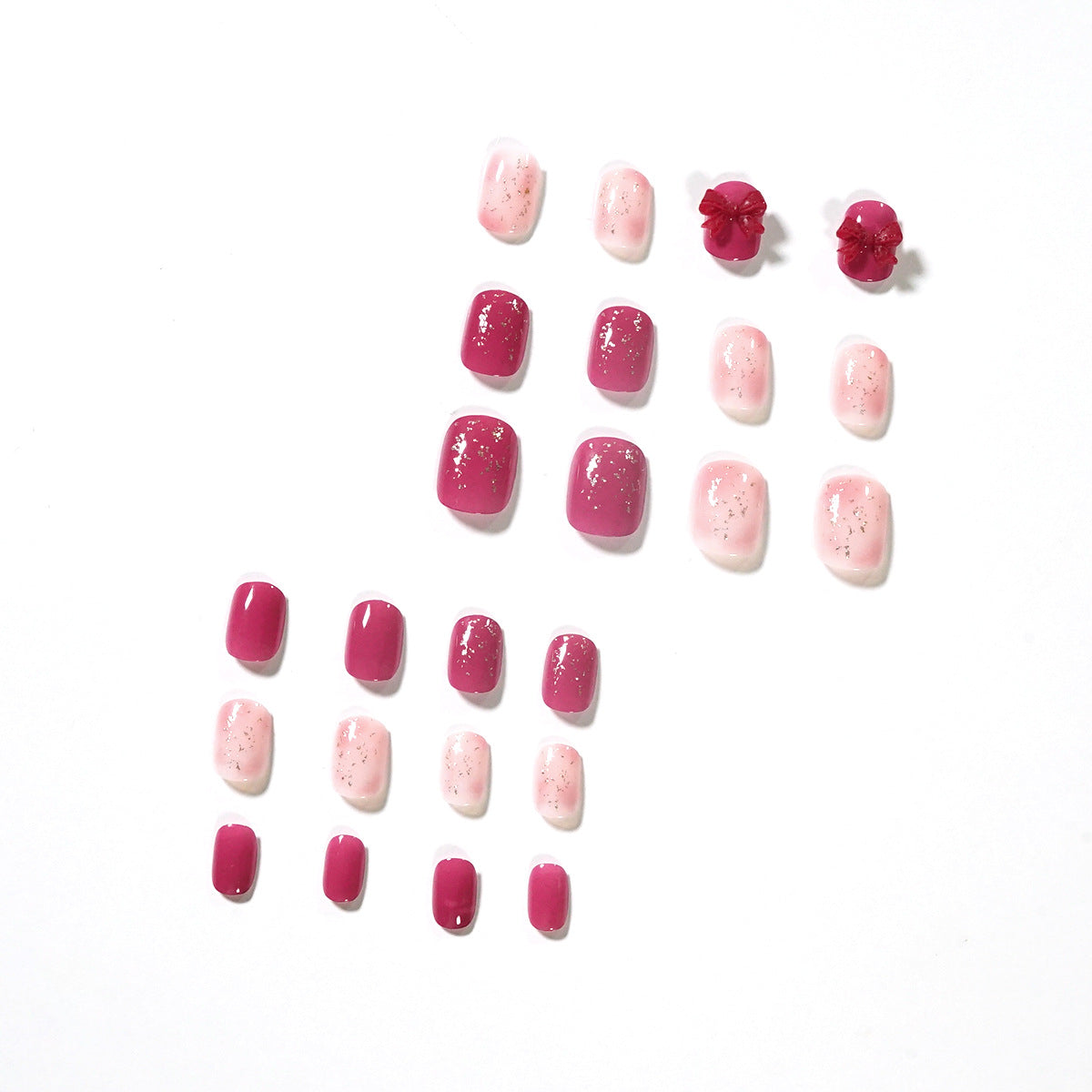 Künstliche Nagelkunst mit Glitzerverzierungen und niedlichem Schleifenmotiv Brehn