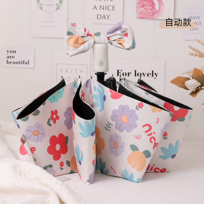 Damen Faltbarer Regenschirm mit bunten Blumenmotiven Brehn