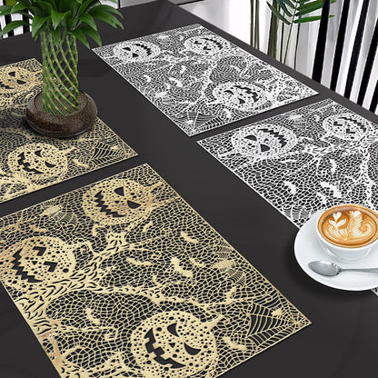 Halloween-Tischsets aus Kunststoff mit filigranem Kürbis- und Spinnennetz-Motiv