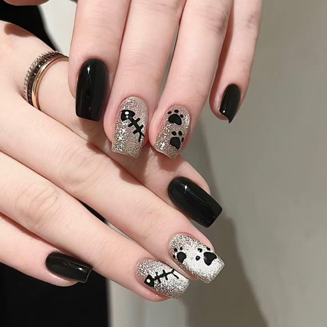 Verspielt Katzen-Themen Press-On Nail Art Brehn