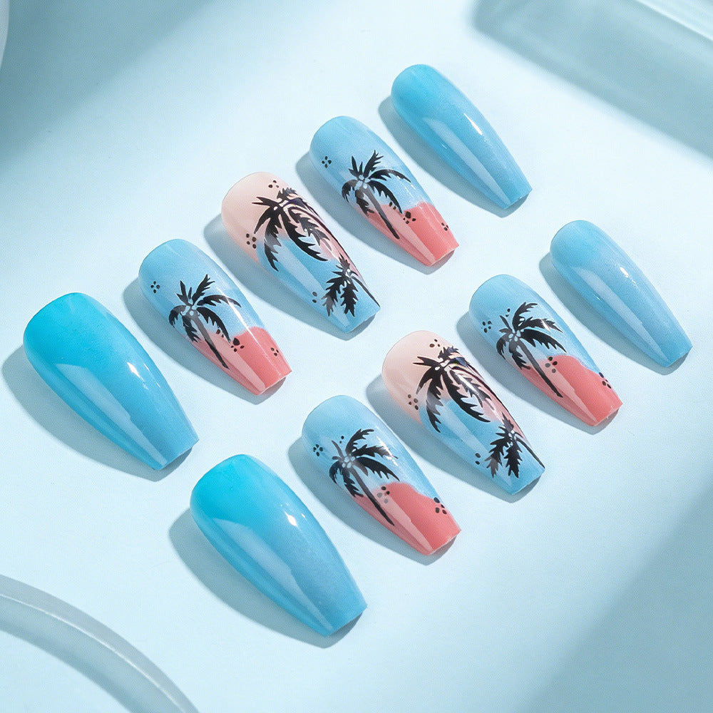 Künstlerische Tropische Insel Press-On Nagelkunst Brehn