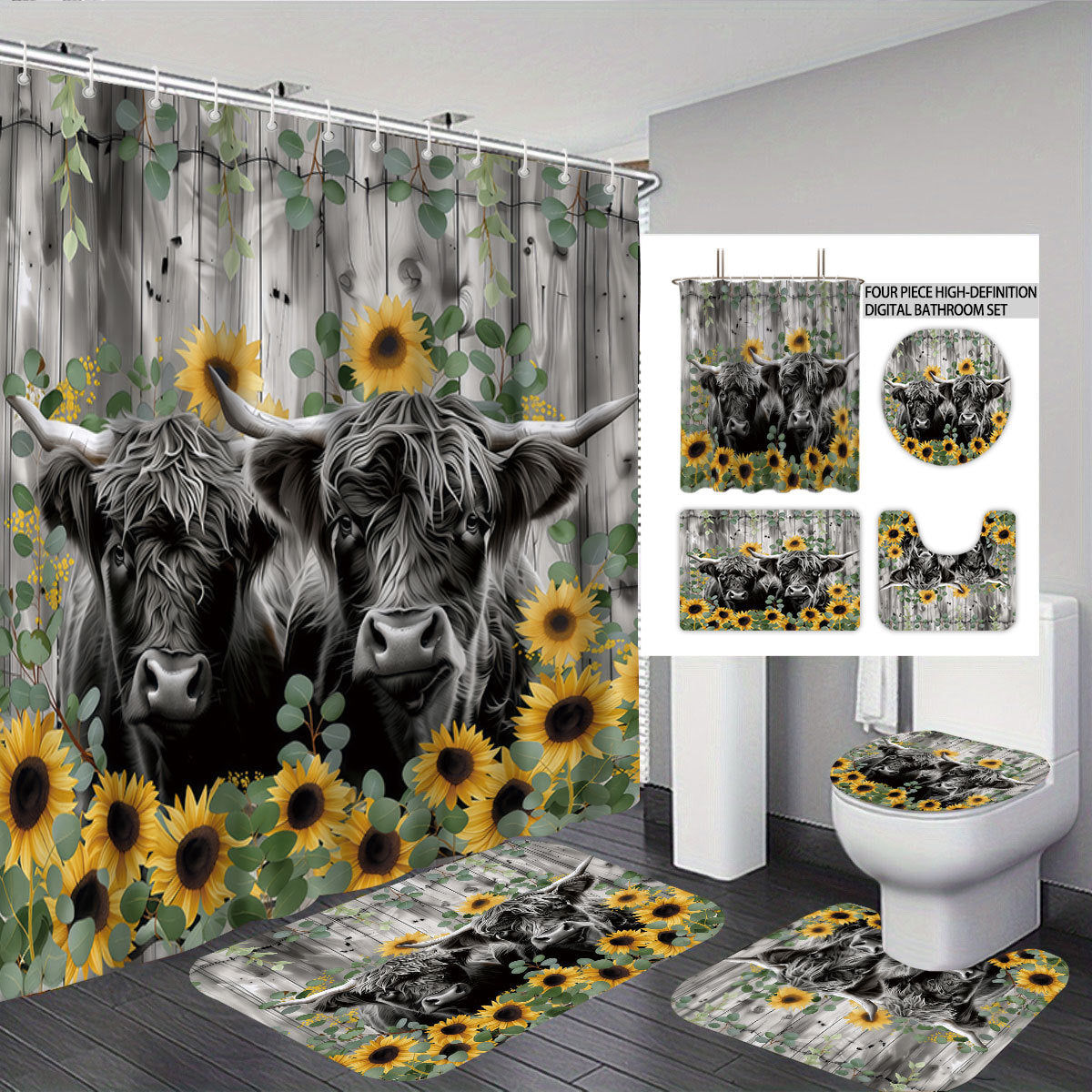 Digital Floral Print Badezimmer Set Brehn