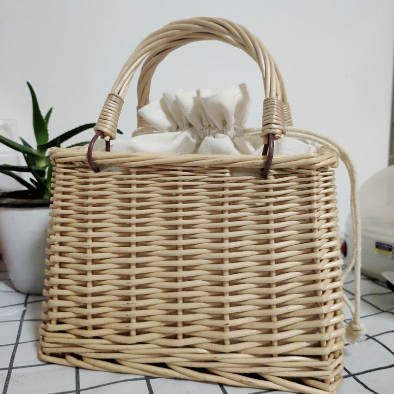Damen Handtasche aus geflochtenem Material mit Baumwollzugverschluss Brehn