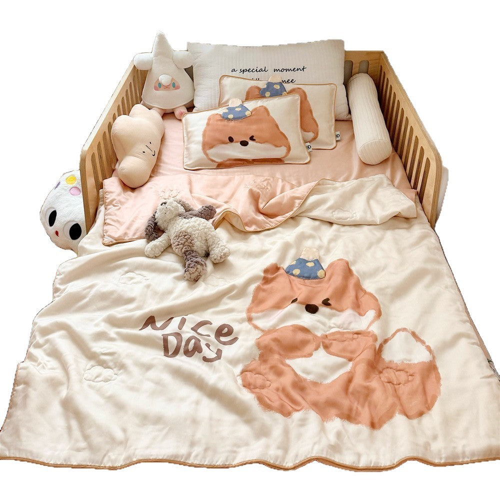 Wendbares Kinder-Bettwäscheset aus weicher Mikrofaser mit großem Teddybär‑Print und gesteppter Decke