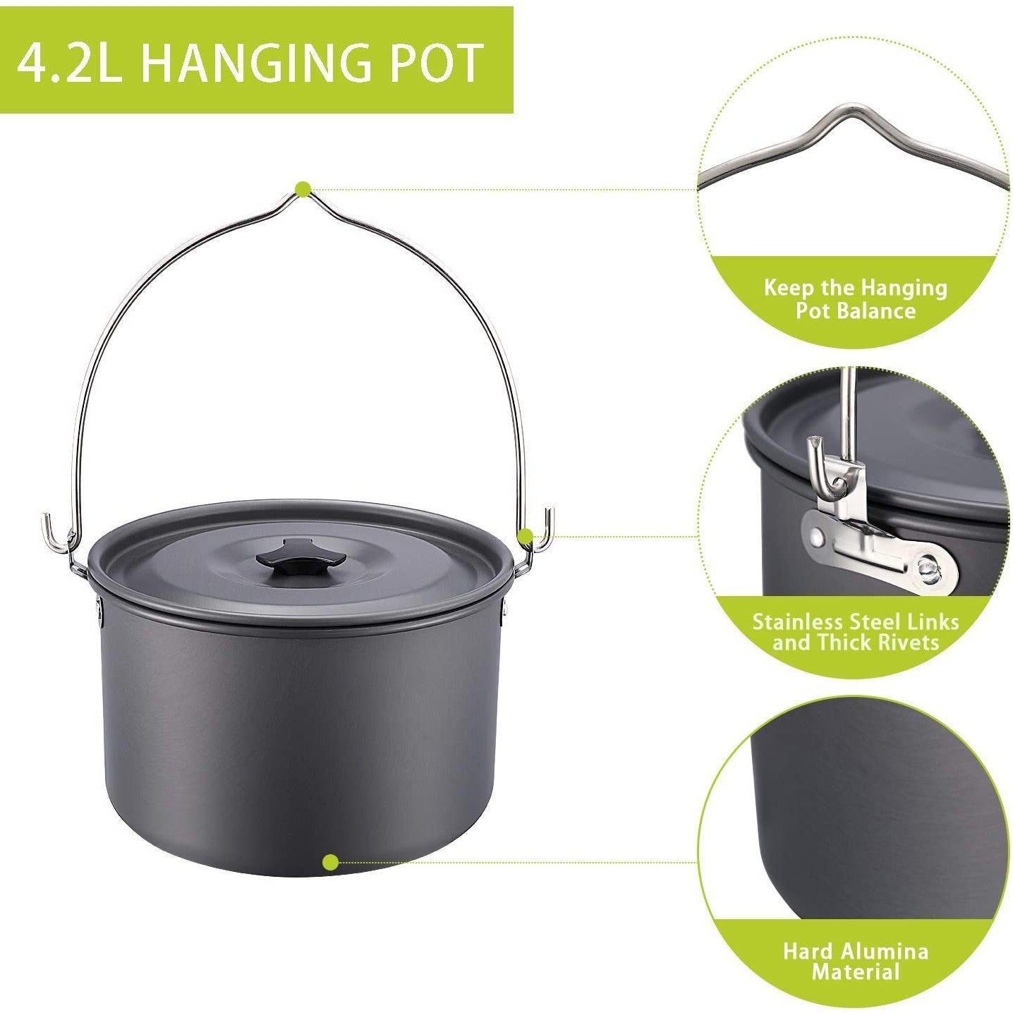 ultraleicht anodisiertes Aluminium Campinggeschirrset mit faltbarem Kessel, stapelbarem Topf und kompaktem Besteckset Brehn