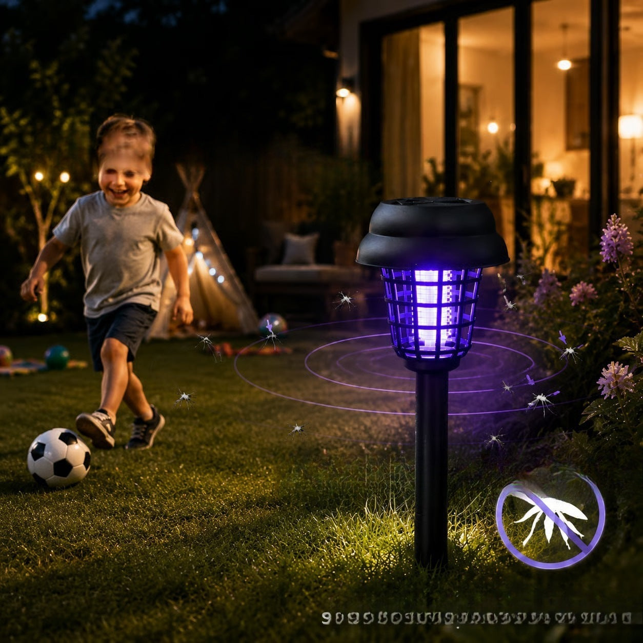 Solarbetriebener UV-Insektenvernichter Gartenstecker mit integriertem Solarpanel und Dämmerungs- bis Morgensensor Brehn