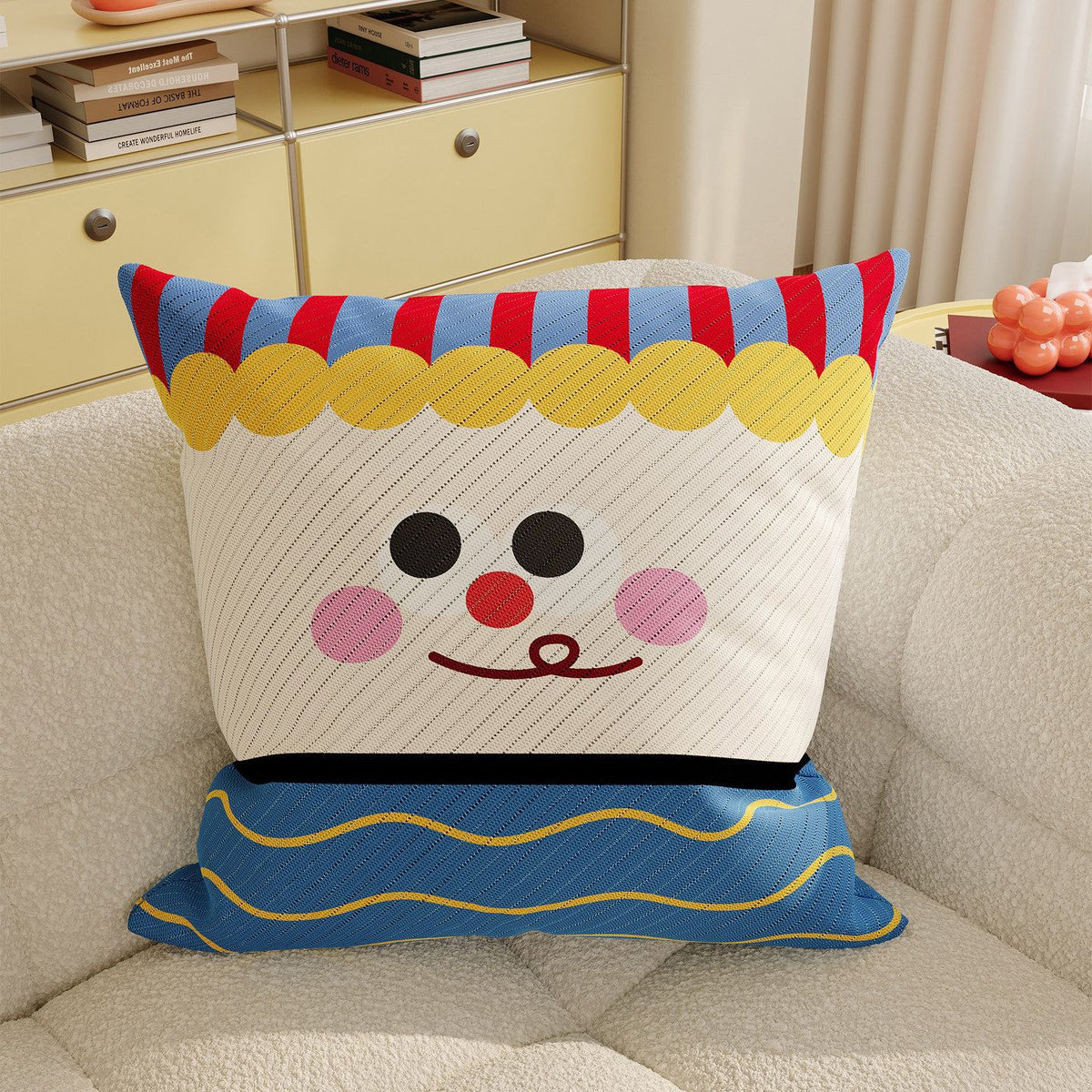 Decorative Plaid Throw Pillow Cover with Embroidered Cartoon Sheep Patch
