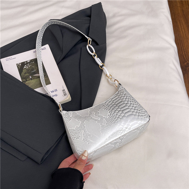 Stylische Texturierte Schlangenleder Effekt Handtasche Brehn