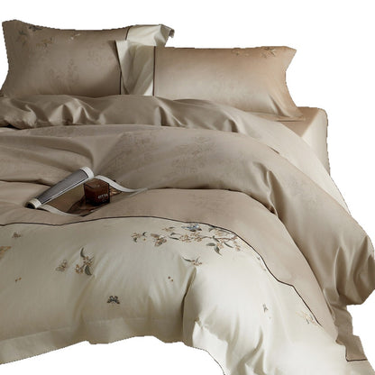 Bestickte Baumwollsatin Bettwäsche Set mit Paspelrand und dekorativem Kissen