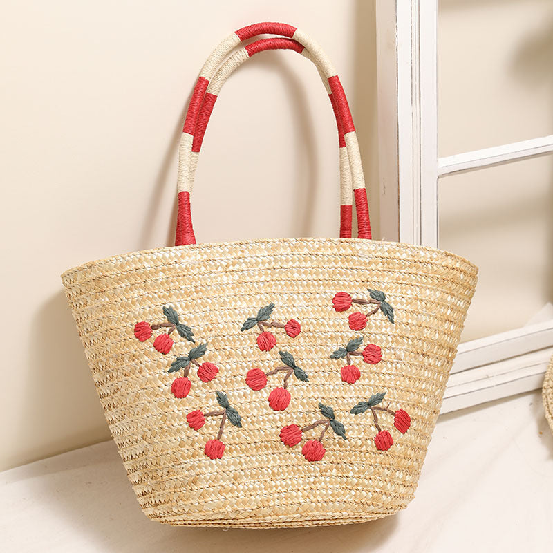 Handgefertigte Korbtasche mit Lebhaftem Blumenstickdesign Brehn