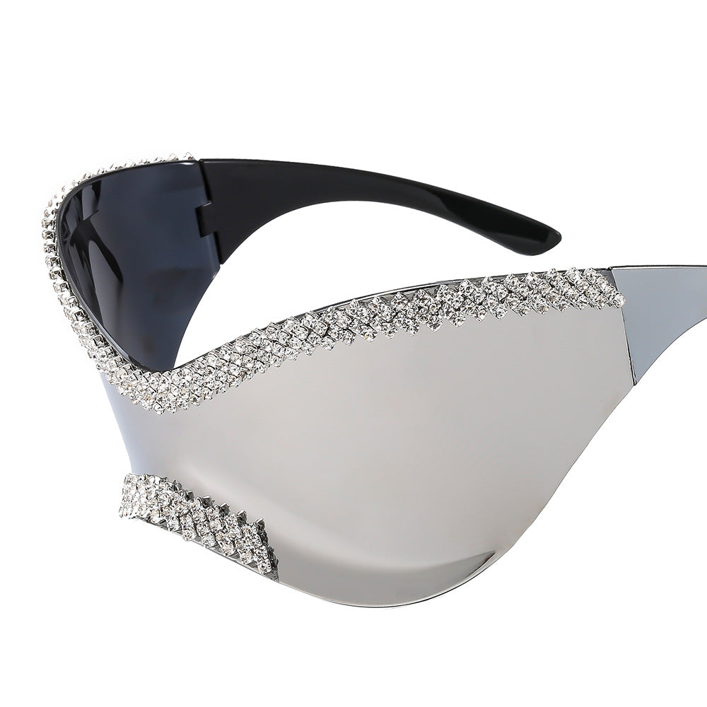 Damen Glamouröse Hochglanz-Sonnenbrille mit Kristallrand Brehn