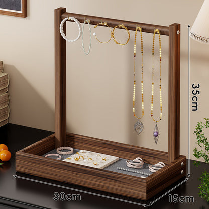 Holz Schmuckdisplay und Tablett Organizer mit Hängestange und Ringfächern