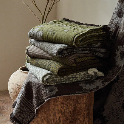 Jacquard Blumentexturiertes Wurfdecke mit Fransenrand